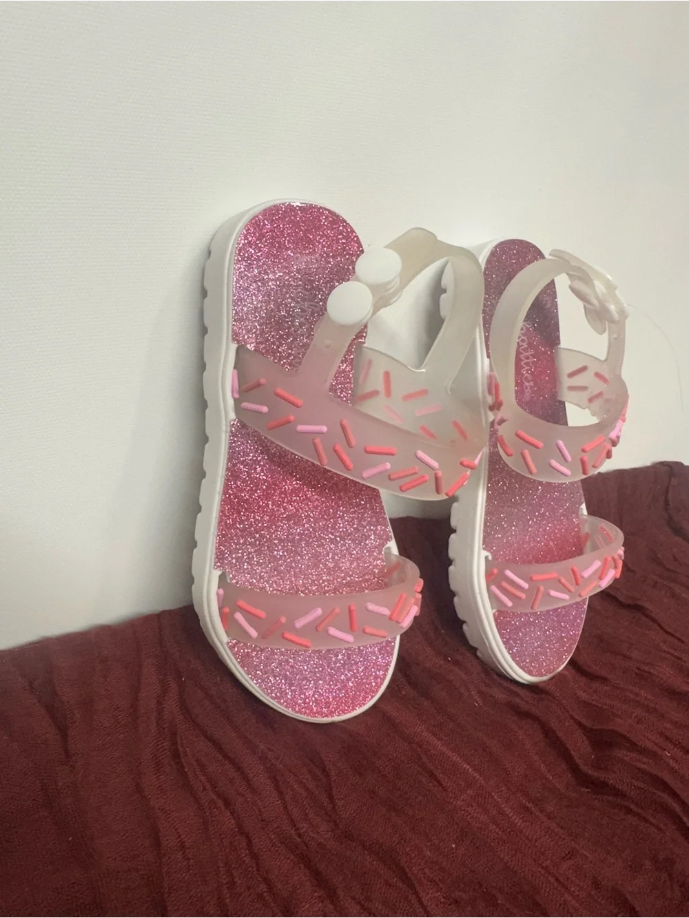 Chatties Girls Sandals Size 9/10 Pink Glitter Sprinkle Jelly Summer Shoes